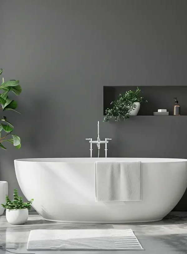 Bathroom decor for gray walls.