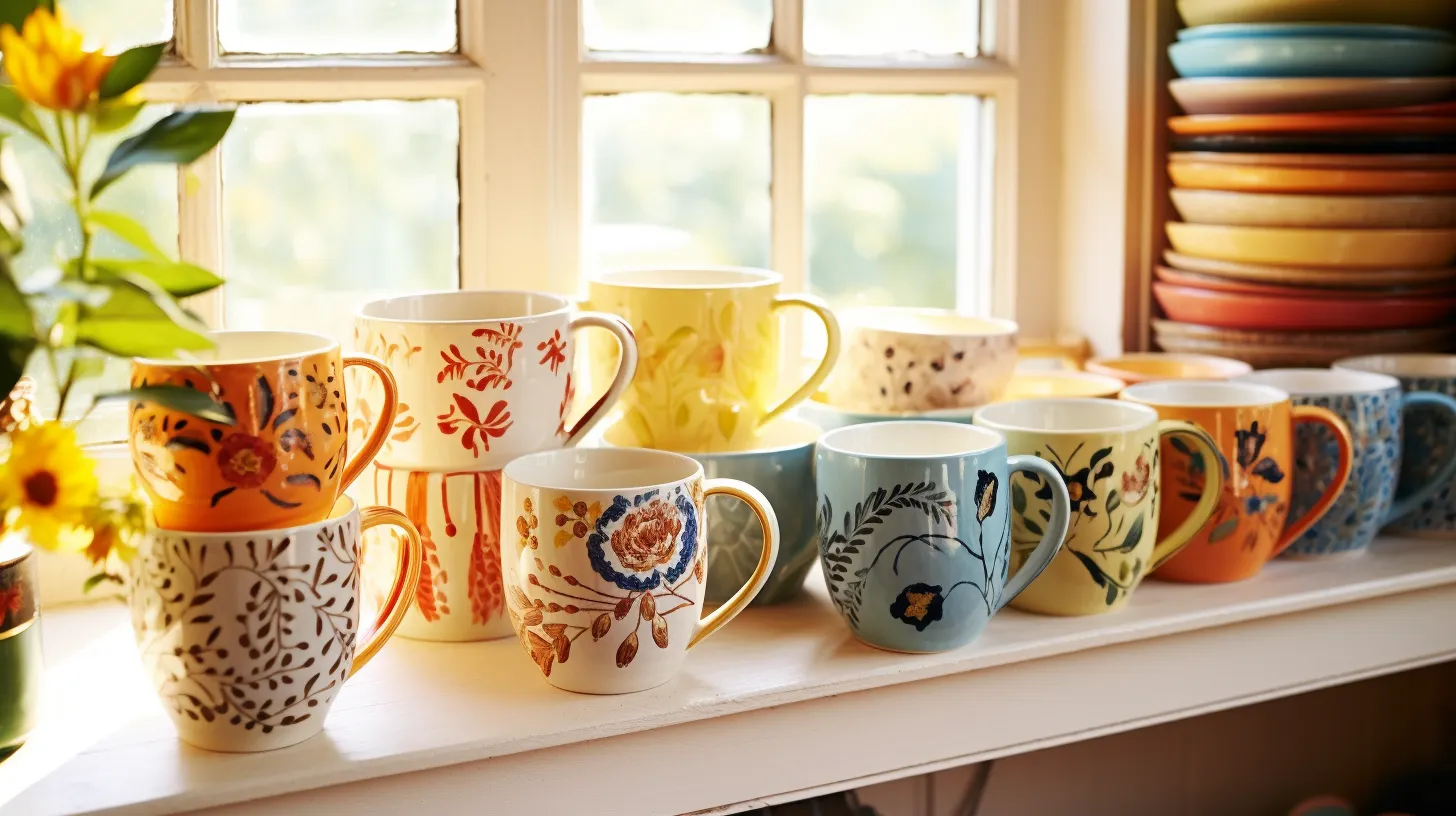 Many DIY mugs and drinkware with different patterns.