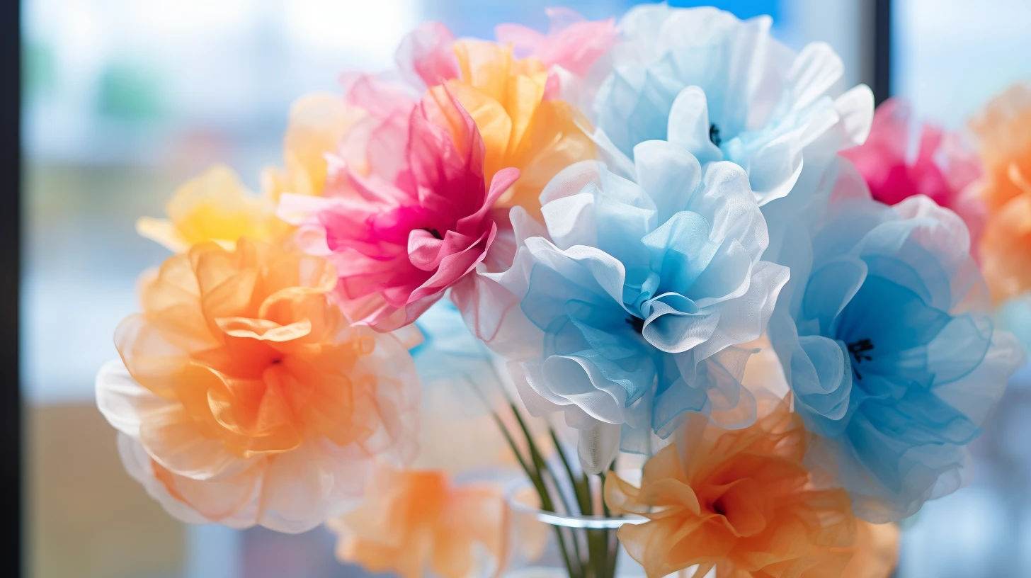 A bunch of colorful DIY tissue paper flowers.