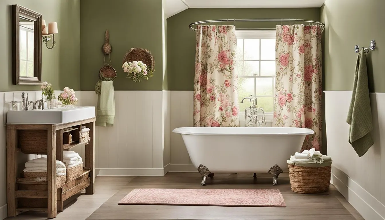 Country style bathroom decor: A bathroom with green walls and a white tub.
