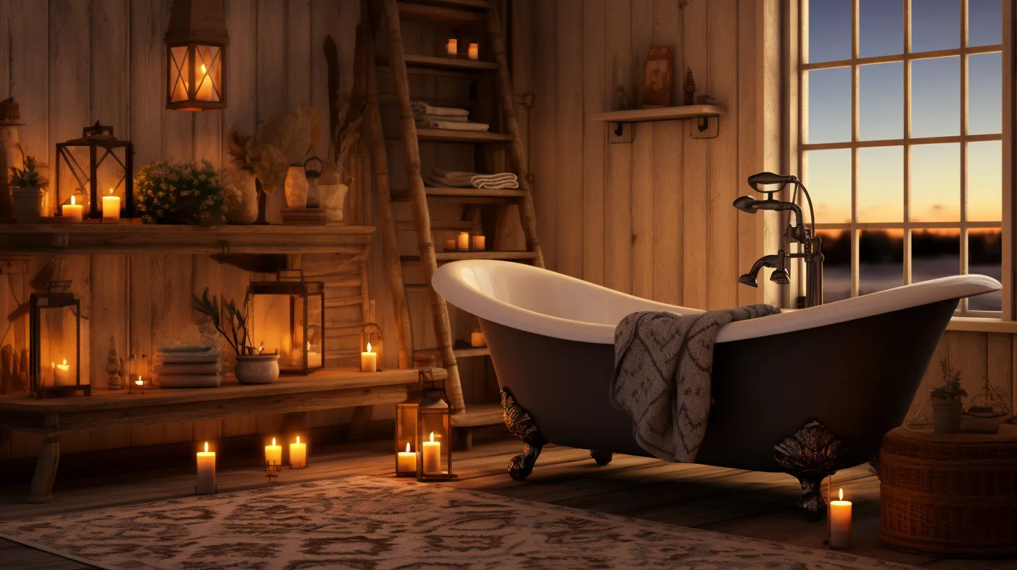 A bathroom with candles and a bathtub.